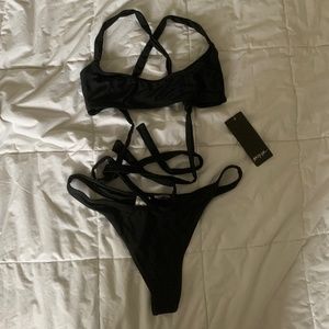 NWT NASTYGAL Black Strap CrossBack Bikini Set, Xs (2 EU6)